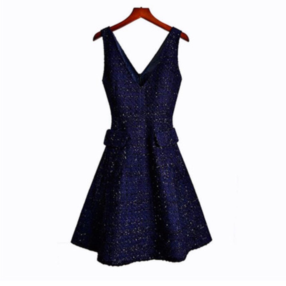 Stylish Shining V Neck Blue Mini Dress